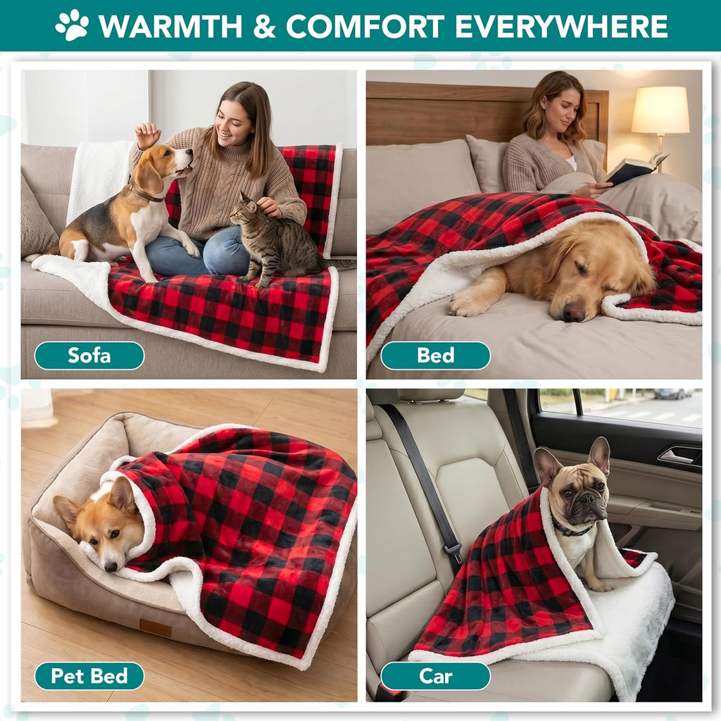 Dog Blanket for Medium Large Dogs, Pet Bed Blanket Cat Puppy Kitten, Fleece Furniture Couch Cover Protector Sofa Car, Soft Sherpa Dog Throw Plush Reversible Washable, 40X60 Checker Red