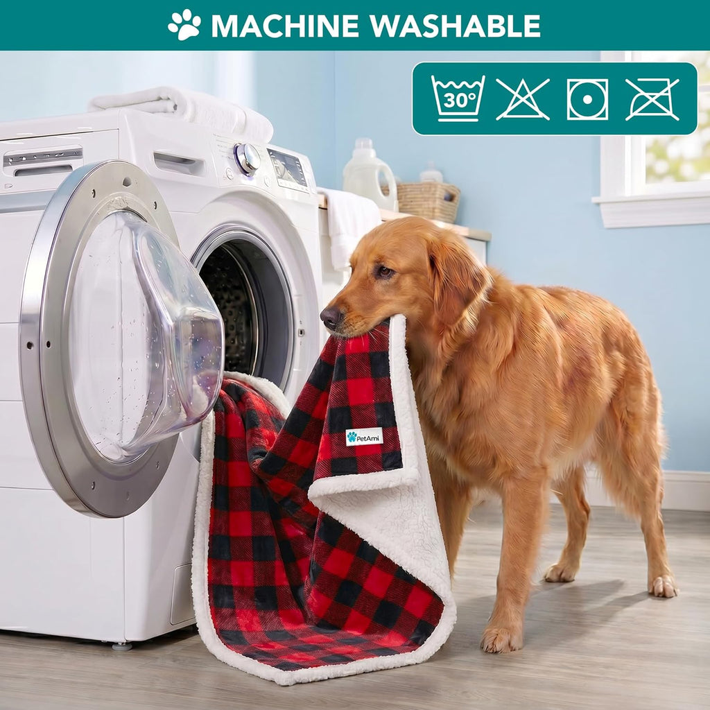 Dog Blanket for Medium Large Dogs, Pet Bed Blanket Cat Puppy Kitten, Fleece Furniture Couch Cover Protector Sofa Car, Soft Sherpa Dog Throw Plush Reversible Washable, 40X60 Checker Red
