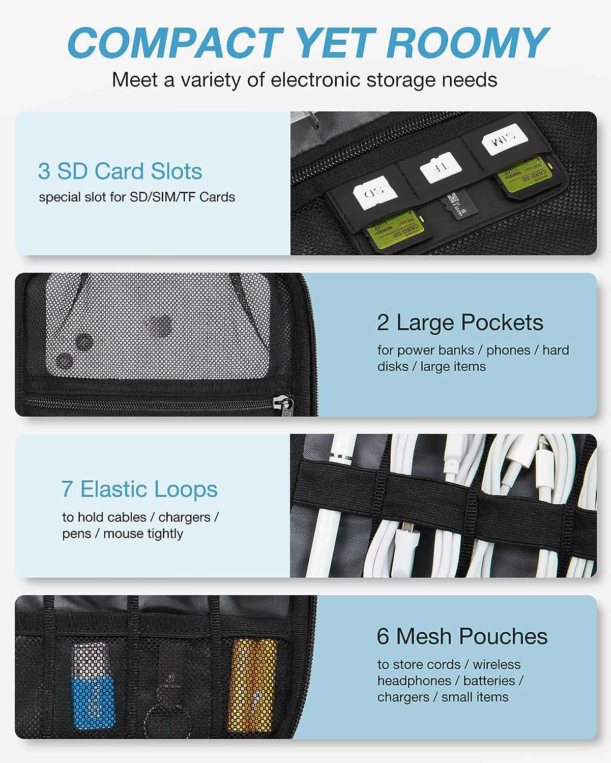 Electronics Organizer Travel Case, Small Travel Cable Organizer Bag for Travel Essentials, Travel Tech Organizer as Travel Accessories, Cord Organizer for Phone, Power Bank SD Card, Blue