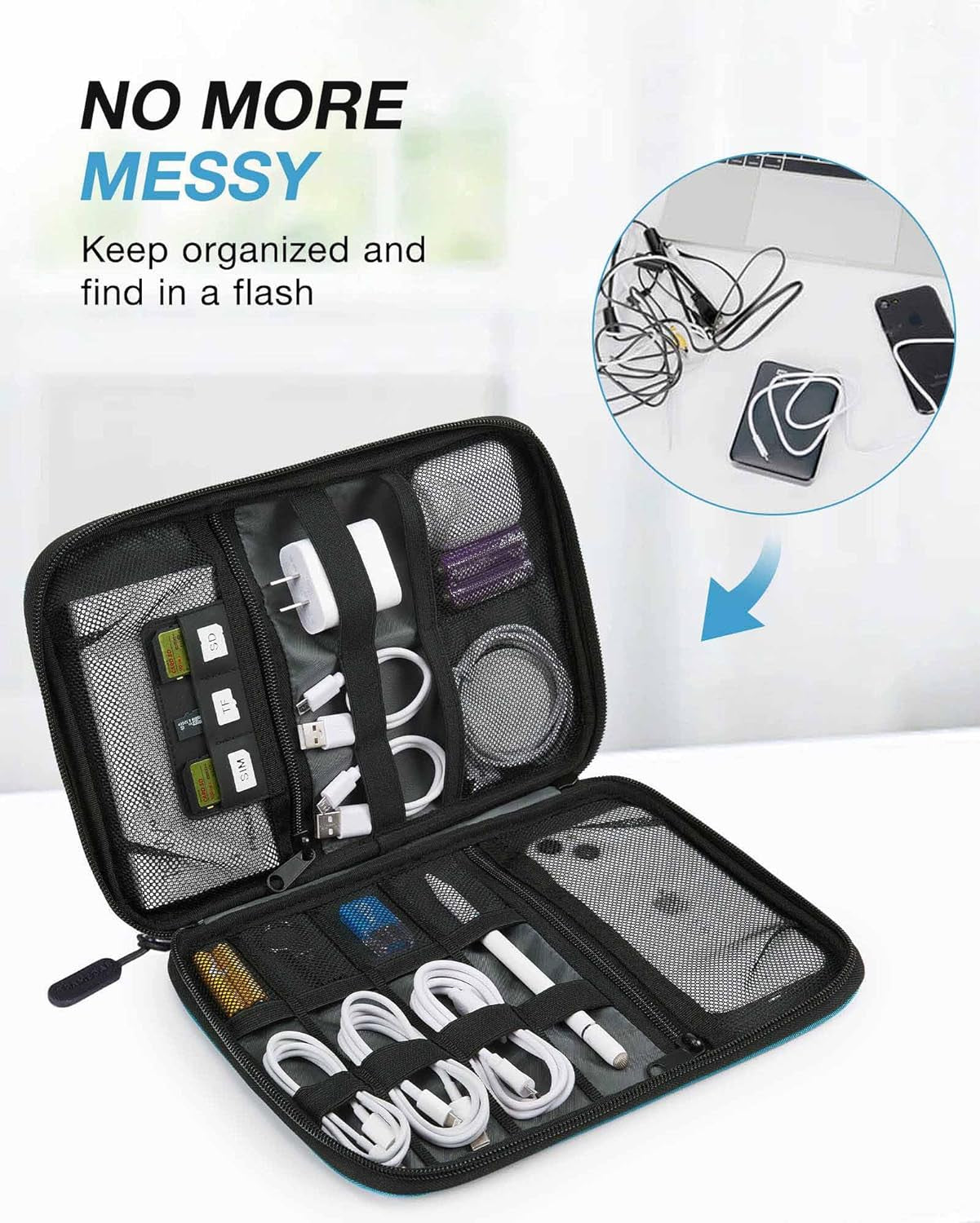 Electronics Organizer Travel Case, Small Travel Cable Organizer Bag for Travel Essentials, Travel Tech Organizer as Travel Accessories, Cord Organizer for Phone, Power Bank SD Card, Blue