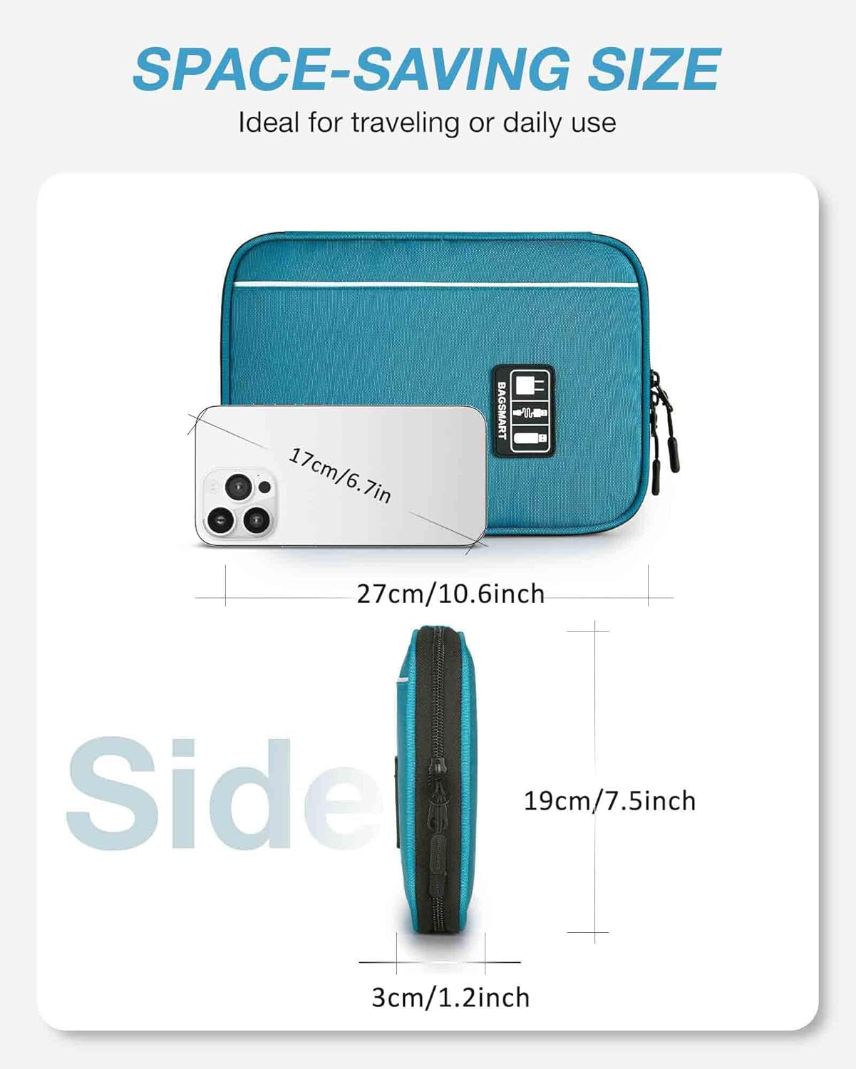 Electronics Organizer Travel Case, Small Travel Cable Organizer Bag for Travel Essentials, Travel Tech Organizer as Travel Accessories, Cord Organizer for Phone, Power Bank SD Card, Blue