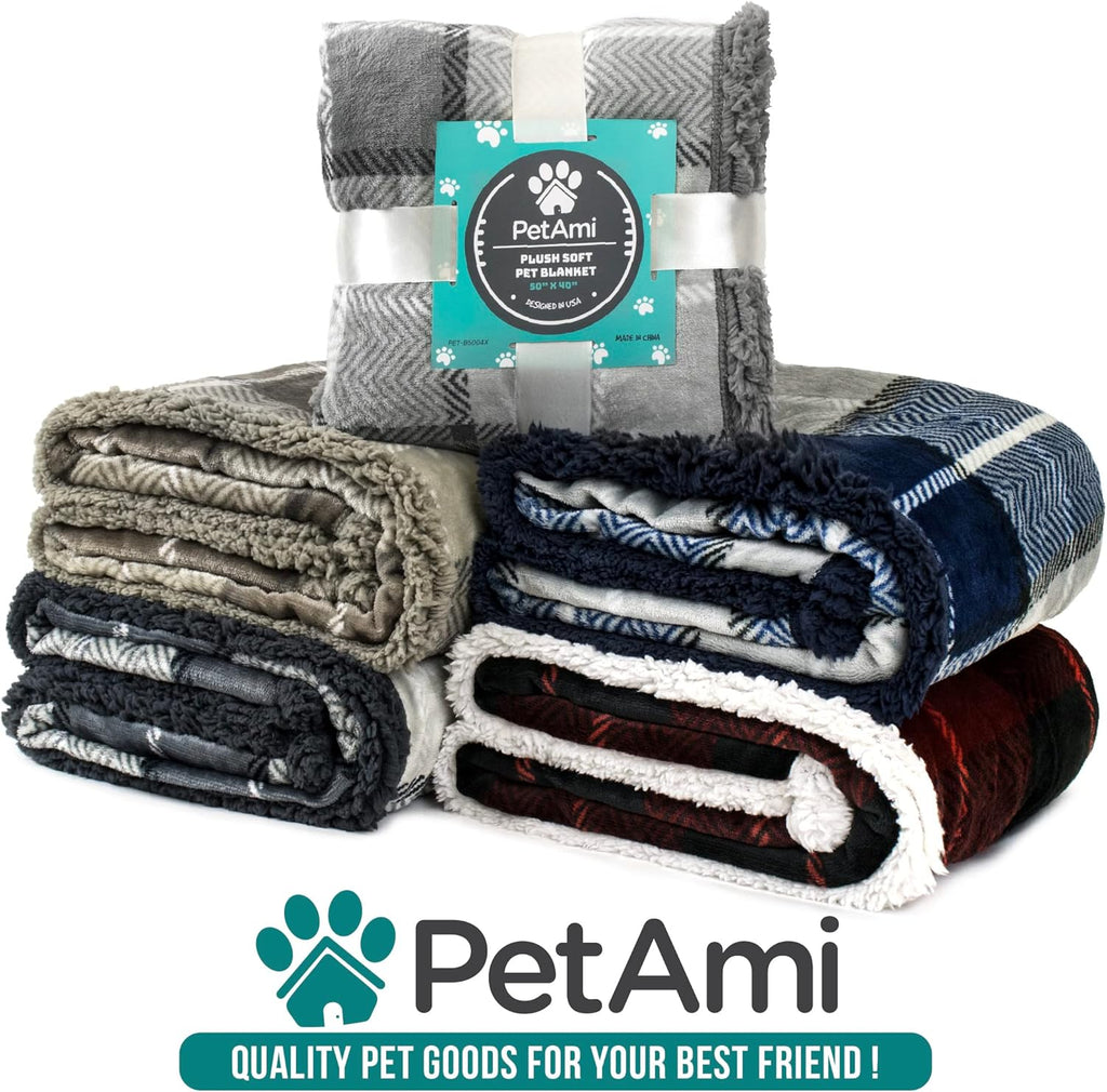 Dog Blanket for Medium Large Dogs, Pet Bed Blanket Cat Puppy Kitten, Fleece Furniture Couch Cover Protector Sofa Car, Soft Sherpa Dog Throw Plush Reversible Washable, 40X60 Checker Red