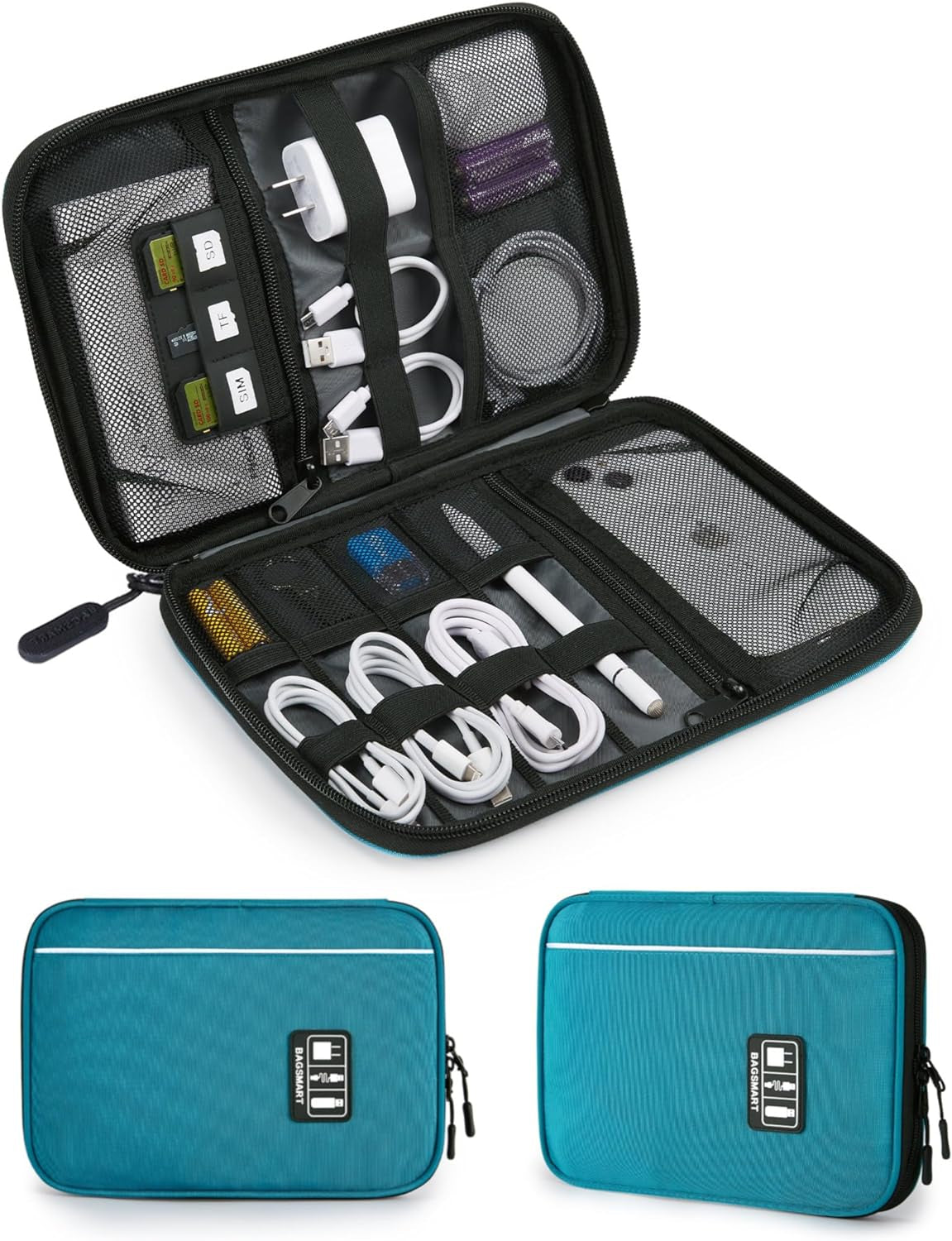 Electronics Organizer Travel Case, Small Travel Cable Organizer Bag for Travel Essentials, Travel Tech Organizer as Travel Accessories, Cord Organizer for Phone, Power Bank SD Card, Blue