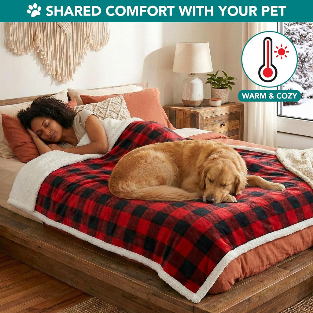 Dog Blanket for Medium Large Dogs, Pet Bed Blanket Cat Puppy Kitten, Fleece Furniture Couch Cover Protector Sofa Car, Soft Sherpa Dog Throw Plush Reversible Washable, 40X60 Checker Red