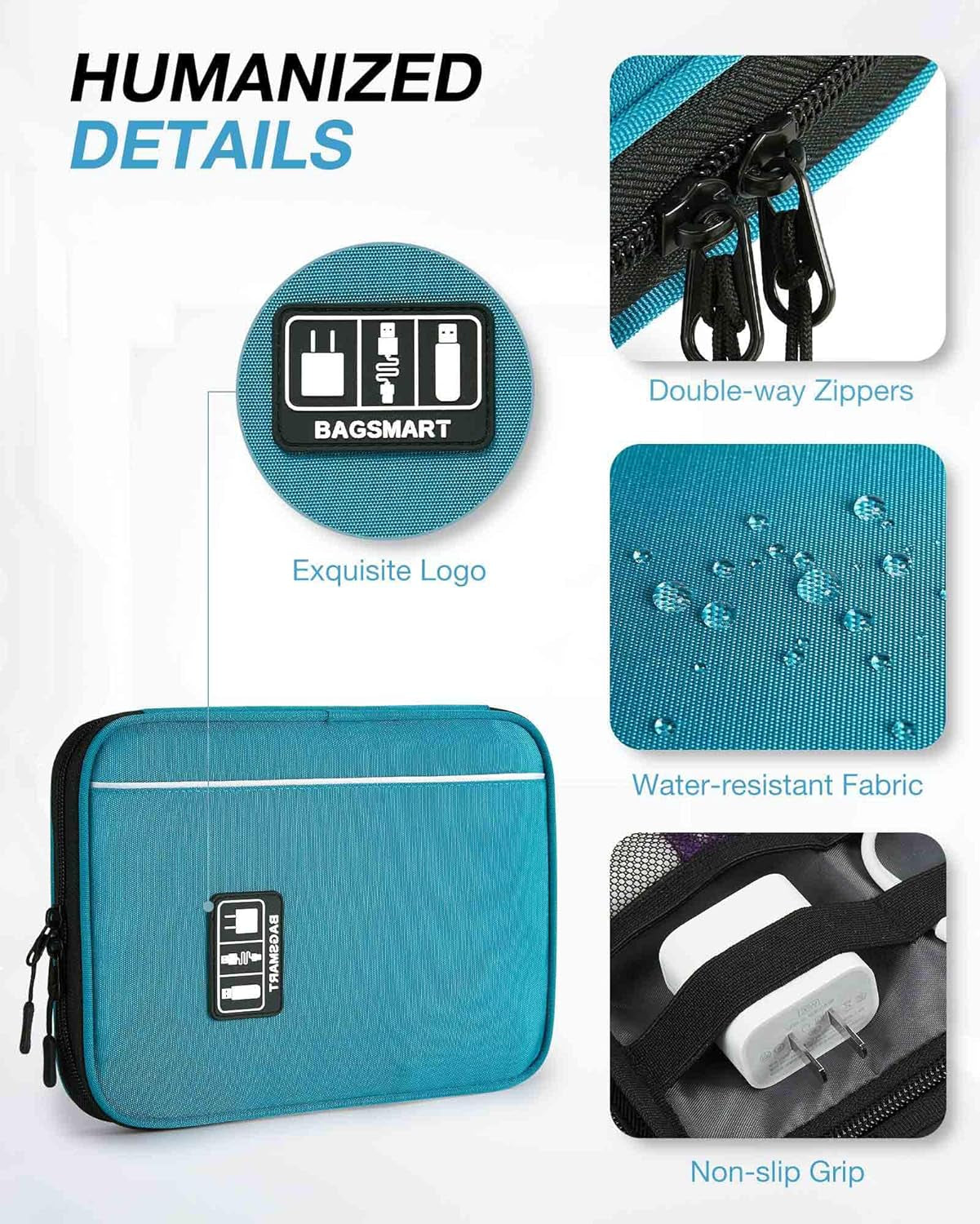 Electronics Organizer Travel Case, Small Travel Cable Organizer Bag for Travel Essentials, Travel Tech Organizer as Travel Accessories, Cord Organizer for Phone, Power Bank SD Card, Blue